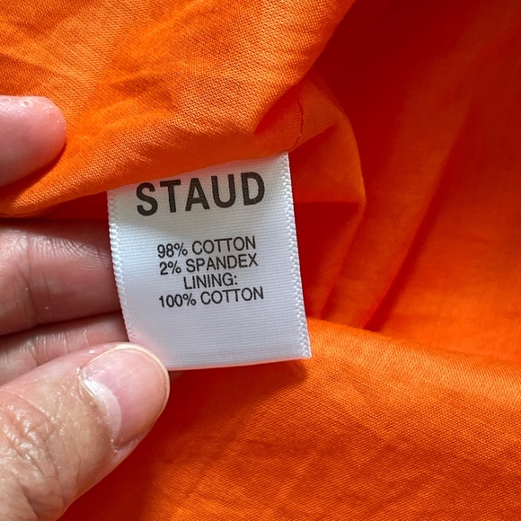 Staud Elio Off the Shoulder Mini Dress Women's Size 8 Orange Button Front Lined - Picture 14 of 16